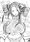 1girl armpit_sex armpits arms_behind_head arms_up black_hair blush breasts breath bucha_s.g.c.k._island elbow_gloves eroquis gloves halterneck large_breasts leotard long_hair marvel monochrome multiple_penises penis psylocke sash sketch solo uncensored x-men