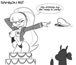 1girl big_breasts birthday_cake breasts cake female gravity_falls hat jacket monochrome mrsamson00_(artist) pacifica_northwest panties samson_00 thong