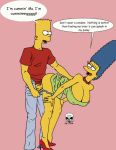 animated bart_simpson bent_over big_breasts blue_hair breasts cleavage doggy_position from_behind gif hair high_heels incest looking_back marge_simpson pearls pink_background the_fear the_simpsons yellow_skin