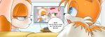  amy_rose annoyed cream_the_rabbit dialogue green_eyes greenhand miles_&quot;tails&quot;_prower multiple_tails pornography_(object) sonic sonic_*(series) sonic_the_hedgehog_(series) speaking speech_bubble tail text watching_porn 