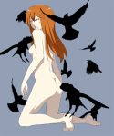 1girl ass asuka_langley_souryuu bird bird_on_leg blood closed_eyes crow dimples_of_venus hair long_hair neon_genesis_evangelion nude red_hair