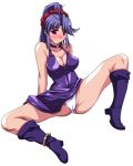  1girl anklet ariyon ariyon_(artist) blush boots breasts cameltoe cleavage curvy fire_emblem fire_emblem:_seisen_no_keifu fire_emblem_genealogy_of_the_holy_war jewelry panties perky_breasts purple_boots purple_eyes purple_hair spread_legs tiltyu tiltyu_(fire_emblem) underwear white_panties 