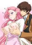  1boy 1girl blush breast_grab breasts code_geass dress euphemia_li_britannia grabbing kurimomo kururugi_suzaku long_hair nipple_rub nipples pink_hair purple_eyes suzaku_kururugi 