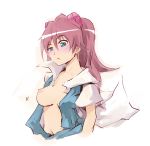  1girl amakan asuka_langley_souryuu blue_eyes blush breasts erect_nipples hair_ornament hairclip huge_breasts neon_genesis_evangelion nipples open_clothes open_shirt red_hair school_uniform shirt solo 