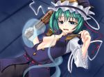 1girl breasts female ghost green_hair happa happa16 hat nipples nude ribbon ribbons rod_of_remorse shiki_eiki shikieiki_yamaxanadu short_hair sikieiki_yamaxanadu solo touhou