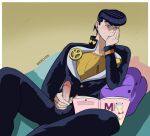  1boy clothed diamond_in_unbreakable erect_penis erection jojo&#039;s_bizarre_adventure josuke_higashikata male_only masturbation penis_out_of_clothing twink watching_porn zipper_down 