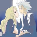  1boy 1female 1girl 1male areolae arms black_clothes black_eyes bleach blonde blonde_hair breast breasts clothed eye_contact fingers forehead grey_eyes hair hands haori hitsugaya_toshiro hitsugaya_toushirou holding_penis looking_at_another male/female matsumoto_rangiku mouth neck nipple penis penis_grab rangiku_matsumoto shihakusho shinigami shoulders sideboob single_areola single_breast spiky_hair throat toshiro_hitsugaya wavy_hair white_hair window 