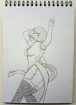 1girl anna_williams ass breasts monochrome mr-blue namco short_hair sketch tekken tekken_1 tekken_2 tekken_3