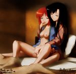  black_hair breasts chouhi closed_eyes fingering hentai kan&#039;u kan'u kanu koihime_musou legs no_bra open_shirt red_hair toweringman yuri 