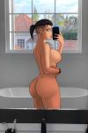 1girl ass bathtub black_hair breasts earrings female_only female_solo genderswap genderswap_(mtf) high_resolution holding_phone huge_ass indoors iphone james_charles jewelry meme_attire nude nude_female phone ponytail selfpic shadman tied_hair youtube