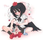 1girl akihara_nakuru aya_shameimaru blush camera cervix eyebrows geta hat nakuru panties panties_around_leg panties_around_one_leg pussy self_shot shameimaru_aya speculum striped striped_panties tengu-geta touhou uncensored underwear