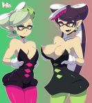 2019 2_girls areola_slip big_breasts bigdead93 breasts callie_(splatoon) earrings gloves marie_(splatoon) nintendo pointy_ears small_breasts splatoon