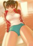 1girl brown_eyes brown_hair gym_uniform hentai highres jacket kobayashi_yuji kobayashi_yuuji solo twintails