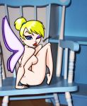  arm_support ass assesina blonde_hair blue_eyes breasts disney disney_fairies drawing fairy female lipstick nude peter_pan red_lips sideboob sitting tinker_bell wings wink zithan 