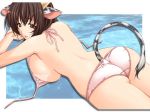  1girl animal_ears ass back big_breasts bikini bikini_tan blush breast_press breasts brown_eyes brown_hair chubby copyright_request cow_ears cow_girl cow_horns cow_tail frame from_above hentai horns huge_breasts large_breasts lying on_stomach panties short_hair sideboob sumeragi_kohaku sunbathing swimsuit tail tan tan_line underwear untied ushimimi water 