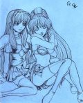  armor autumn_sacura bra closed_eyes eirika fire_emblem fire_emblem:_seima_no_kouseki fire_emblem_sacred_stones gloves lineart lingerie monochrome multiple_girls panties pegasus_knight princess sitting sitting_on_lap sitting_on_person skirt tana thighhighs underwear undressing yuri 