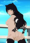 animal_ears ass ass_grab black_hair blake_belladonna breasts groping leggings mostly_nude necromalock nekomimi rwby undressing yellow_eyes