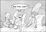 becky_(the_simpsons) big_breasts cheating_husband cuckquean fisting homer_simpson marge_simpson monochrome nude_female the_simpsons