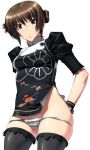 1girl bare_shoulders black_dress black_legwear black_thighhighs brown_eyes brown_hair chai_xianghua china_dress chinese_clothes clothes_pull clothing dress female kansuke legwear pantsu panty_pull photoshop_(medium) solo soulcalibur thighhighs underwear underwear_pull