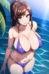 1girl ai_generated azuma_hisato beach big_breasts bikini breasts cheating cheating_wife himawari_wa_yoru_ni_saku mature_female milf netorare ntr stable_diffusion takeda_hiromitsu