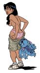 1_female 1_girl 1_human 1female 1girl 5_fingers alien ass back bare_arms bare_back bare_shoulders black_eyes black_hair blue_hair breasts color colored covered_nipples covering_breasts dark-skinned_female dark_hair dark_skin disney female female_human footwear hair heart_print human lilo_and_stitch long_hair looking_back nani_pelekai panties pants_down printed_panties shadow shoes shorts shorts_pull sideboob size_difference socks standing stitch topless uncensored underwear white_background