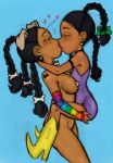 black_hair boots breasts bunny_ears closed_eyes dark_skin fluffy_(artist) foster's_home_for_imaginary_friends freckles goo_goo_gaga heart hugging kissing nude rainbow_pattern selfcest sr