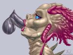  1boy 1girl blue_eyes fellatio female_alien male/female male_alien oral oral_penetration oral_sex penis_in_mouth plasmidhentai side_view_fellatio sil solo_focus species 