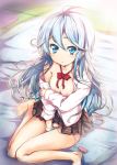 1girl barefoot blue_eyes blue_hair blush breasts denpa_onna_to_seishun_otoko hand_in_panties kashi kneel kneeling legs long_hair masturbation on_bed open_clothes open_shirt panties shirt sitting solo touwa_erio underwear vibrator wariza white_panties