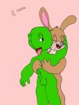  2002 anthro basile_rabbit cartoon erection franklin_(series) franklin_turtle green_scales nickelodeon one_eye_closed penis rave_roo scalie touching_body turtle yaoi 