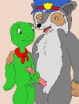  2boys franklin_(series) franklin_turtle handjob male_only police_hat raccoon raccoon_(franklin) rave_roo turtle yaoi 