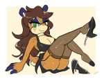 ass big_breasts blue_eyeshadow brown_fur brown_hair deer glasses green_eyes high_heels looking_at_viewer melora milf pantyhose small_glasses smirk sonic_fancharacter sonic_oc sonic_the_hedgehog_(series) stockings