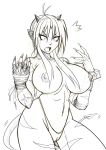  1girl big_breasts breasts curvy demon demon_tail drawn fang highres horns huge_breasts khalida_trish large_breasts original rhemora rhemora_(artist) scar scars simple_background solo tail thick_thighs thighs trish white_background wide_hips 