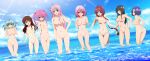  1girl 6+girls 8girls ahoge arms_behind_back beach blue_sky blush breasts casual_nudity cloud cloudy_sky completely_nude day eyebrows_visible_through_hair female_butt_nudity female_full_frontal_nudity female_nudity female_only girl_excited_seeing_nude_girl high_resolution inner_boob kotegawa_yui lala_satalin_deviluke lesbian light-skinned_female light_skin lineup long_hair momo_velia_deviluke multiple_girls naked_girls_skinny_dip nana_asta_deviluke navel nude nude_filter open_mouth outdoor_nudity outside paipan partially_submerged pussy run_elsie_jewelria sairenji_haruna several_naked_women skinny_dipping sky small_breasts smile standing third-party_edit tied_hair to_love-ru twin_tails uncensored very_high_resolution wading water yuuki_mikan 