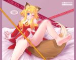  1girl animal_ears barefoot bed blonde_hair blue_eyes bottomless censored feet female firefox foot fox_ears hair kemonomimi kitsunemimi mascots moezilla-gumi one_eye_closed os os-tan personification piro_(artist) piro_(piro_r) pubic_hair sitting skirt skirt_lift sole soles solo spread_legs tail toes wink 