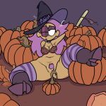 1girl bar boots bottomless cartoon_network embarrassed embarrassing enid_mettle female_only halloween ok_k.o.!_let's_be_heroes pumpkin purple_hair terrible_the_drawfag wide_hips witch_hat