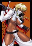 abs arrancar bang-you big_breasts bleach blonde_hair breasts dark_skin erect_nipples gloves green_eyes halibel long_hair muscle navel nipples no_panties pussy sword tia_harribel tier_harribel weapon