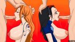 2boys 2girls alluring alternate_version_available animated fellatio loop nami nico_robin one_piece oral plusbestia tagme video