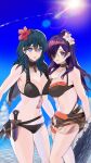  2_girls 2girls absurd_res alluring alternate_costume ao_hito big_breasts bikini black_bikini black_swimsuit blue_eyes blue_hair breast_press byleth_(female) byleth_(fire_emblem) byleth_(fire_emblem)_(female) byleth_(summer)_(fire_emblem)_(female) cleavage dagger female_only fire_emblem fire_emblem:_three_houses fire_emblem_heroes fire_emblem_warriors:_three_hopes flower flower_in_hair hair_bun hair_flower hair_over_one_eye high_res light-skinned_female light_skin long_hair looking_at_viewer nintendo official_alternate_costume purple_eyes purple_hair shez_(female)_(fire_emblem) shez_(female)_(summer)_(fire_emblem) shez_(fire_emblem) standing tassel 