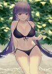  1girl 1girl 1girl absurd_res alluring alternate_costume arm_at_side bangs beach big_breasts bikini black_bikini black_swimsuit braid breasts commission eyebrows_visible_through_hair female_only fire_emblem fire_emblem:_the_binding_blade front-tie_bikini front-tie_top halterneck high_res light_smile long_hair looking_at_viewer nintendo outside parted_lips purple_eyes purple_hair samidareame side-tie_bikini side_braid sitting skeb_commission sophia_(fire_emblem) swimsuit very_long_hair 