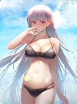 1girl 1girl alluring alternate_breast_size big_breasts big_breasts bikini black_bikini black_swimsuit breasts collarbone fire_emblem fire_emblem:_the_binding_blade itaco long_hair looking_at_viewer nintendo purple_eyes purple_hair solo_female sophia_(fire_emblem) swimsuit very_long_hair