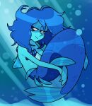  1girl artist_request bedroom_eyes bikini blue_eyes blue_hair blue_scales blue_skin cartoon_network curly_hair lapis_lazuli_(steven_universe) mermaid monster_girl naughty_face shell_bikini steven_universe tagme underwater water 