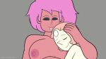  2girls breasts cartoon_network cartoonsaur ear_piercing ear_studs forehead_gem forehead_jewel head_on_breasts height_difference lip_piercing lip_ring multiple_earrings mystery_girl nipples pale_skin peach_hair pearl_(steven_universe) pink_hair sleeping steven_universe tall_female tan_skin 