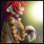 bell collar crying feline furry green_eyes hair joshua_(zenthetiger) male orange_fur original rain raining red_hair sad self_hug short_hair short_red_hair solo tail tears tiger zen zen_(artist)