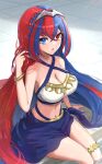  1girl absurd_res alear_(female)_(fire_emblem) alear_(fire_emblem) alluring bangs big_breasts bikini bikini_skirt blue_eyes blue_hair braid breasts cleavage crossed_bangs crown_braid female_only fire_emblem fire_emblem_engage gonzarez heterochromia high_res long_hair looking_at_viewer multicolored_hair navel nintendo official_alternate_costume red_eyes red_hair revision skirt split-color_hair swimsuit tiara two-tone_hair very_long_hair 