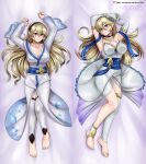  1girl alluring alternate_costume bare_legs barefoot big_breasts blonde_hair breasts cleavage corrin_(fire_emblem) corrin_(fire_emblem)_(female) dakimakura_(medium) dakimakura_design elbow_gloves female_only fire_emblem fire_emblem_fates gloves hairband hocen hocen_hosen_(artist) japanese_clothes kimono legs long_hair looking_at_viewer nintendo on_back red_eyes vilde_loh_hocen 