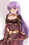 1girl alluring big_breasts blush braid cleavage cosplay fire_emblem fire_emblem:_the_binding_blade fire_emblem_awakening manakete purple_eyes purple_hair snowsakurachan solo_female sophia_(fire_emblem) tharja_(fire_emblem)_(cosplay) very_long_hair