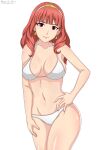  1girl alluring bikini bra breast celica_(fire_emblem) cleavage fire_emblem fire_emblem_echoes:_shadows_of_valentia fire_emblem_gaiden hand_on_hip legs long_hair mattc_art orange_eyes orange_hair panties pose posing red_hair smile smiling_at_viewer swimsuit tiara underwear white_bikini 