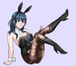 1girl alluring alternate_costume breasts bunny_ears bunny_girl bunnysuit byleth_(female) byleth_(fire_emblem) byleth_(fire_emblem)_(female) female_only fire_emblem fire_emblem:_three_houses leggings looking_at_viewer nintendo pantyhose teal_eyes teal_hair v vallurite