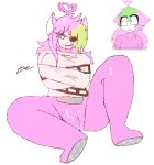 1girl antenna black_eyes breasts cum heart leafz pink_eyes pink_fur pussy signature slendytubbies smug straitjacket teletubby youtuber