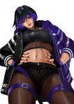 1girl abs alluring athletic_female bandai_namco big_breasts female_abs female_only fit_female kittymiya low-angle_view namco namco_bandai navel pantyhose pov reina reina_(tekken) reina_mishima short_hair tekken tekken_8 thigh_strap tomboy twitter